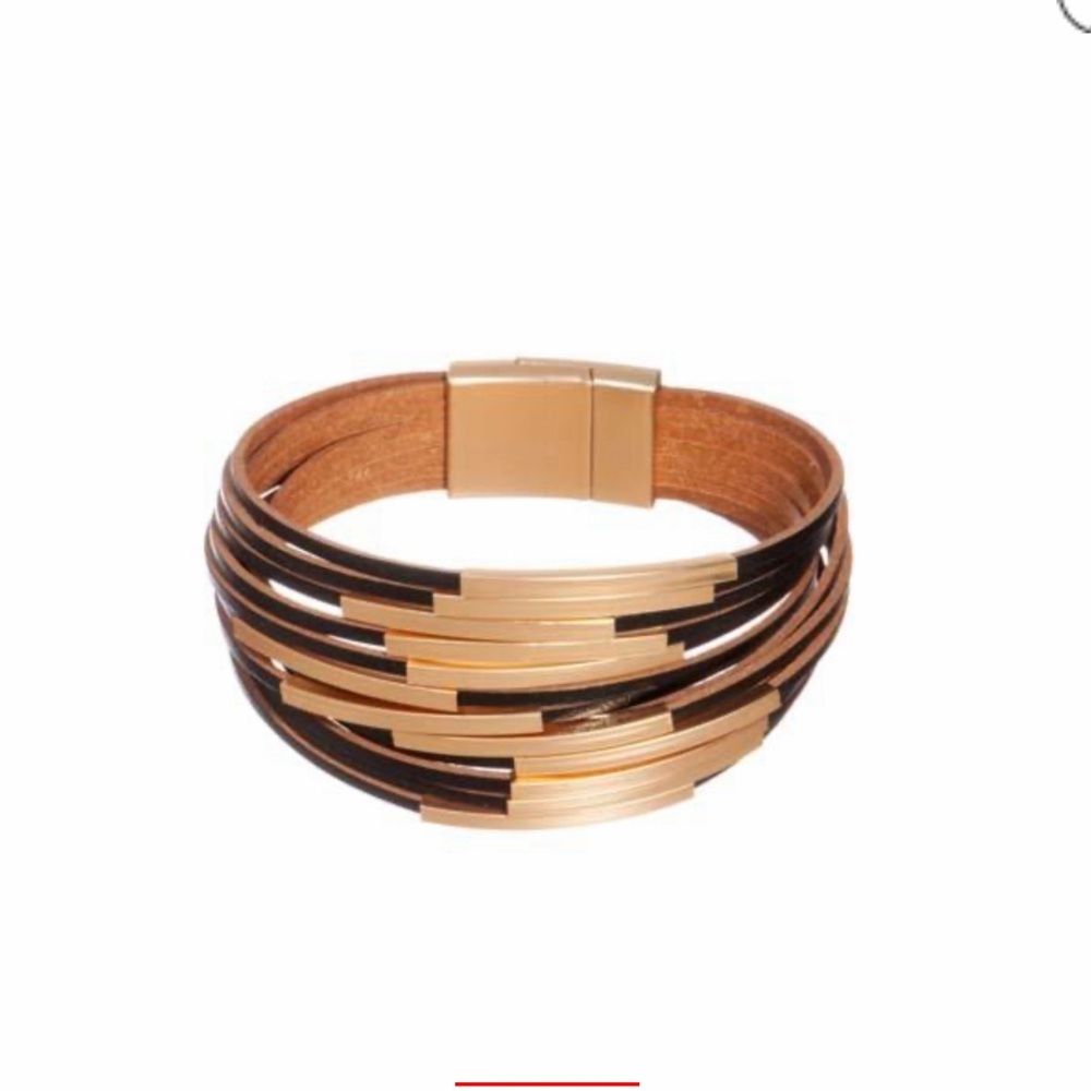 Fireworks 14 STRAND LEATHER BAR BRACELET in GOLD